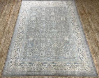 Afghan handwoven rug: 9x12ft light gray carpet, handmade in Afghanistan ...