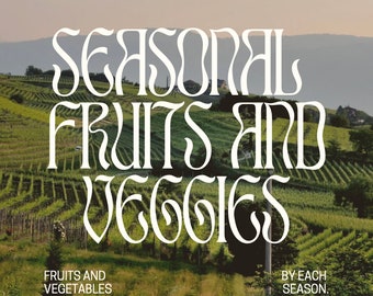 May include: A white text graphic on a green background reads "Seasonal Fruits and Veggies" with the text "Fruits and Vegetables" below and "By Each Season" below that.