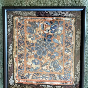 Antique silk embroidered Chinese forbidden stitch floral panel