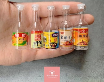 Real Miniature Cooking : 5pcs Miniature Asian Cooking Sauce Bottle For your Tiny Cooking Set