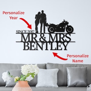 Classic Biker Couple - Personalized Metal Wall Art | Biker Sign | Valentine&#39;s Day Gift | Harley Rider Gift | Anniversary Gift