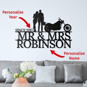 Cruiser Biker Couple - Personalized Metal Wall Art | Biker Sign | Valentine&#39;s Day Gift | Harley Rider Gift | Anniversary Gift