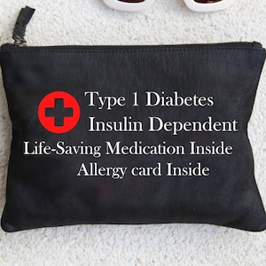 Diabetes Alert Medication Accessory Pouch w T-bottom, Type 1 Diabetes Bag, Insulin Bag