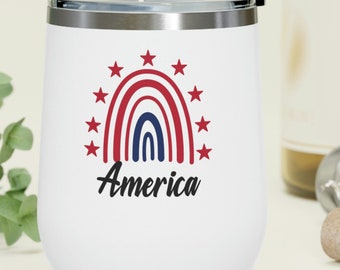 America Wine Tumbler – Patriotic July 4th Gift for Mom