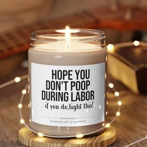 Hoop dat je niet kak tijdens de bevalling Geurende Sojakaars, Baby Shower Gift, Baby Shower Decor, Funny Baby Shower Candle, Baby Gift, Verwachte moeder