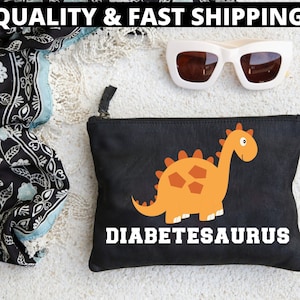 Dinosaur Diabetes Supply Bag, Funny Dino Diabetesaurus Diabetic Type 1 One Carry Travel Case Accessory Kids Boys Girls Meds Zipper Pouch