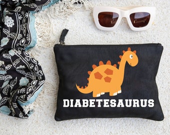 Dinosaur Diabetes Supply Bag, Funny Dino Diabetesaurus Diabetic Type 1 One Carry Travel Case Accessory Kids Boys Girls Meds Zipper Pouch