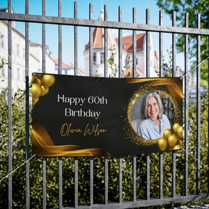 60th Birthday Banner, 60th Backdrop Decor, Custom Vinyl Banner, Personalized Name Vinyl Banners