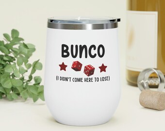 Vaso de vino Bunco Queen / Regalo divertido para una noche de juegos para ella / Vaso de acero inoxidable grabado para juego de dados