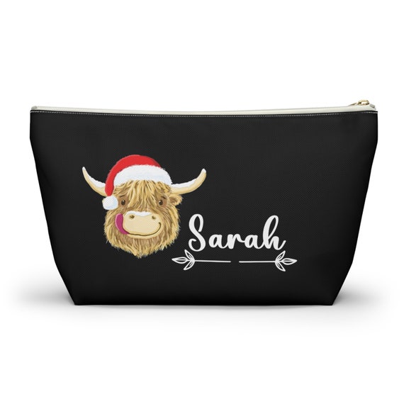 Highland Cow Make-up-Tasche Mit Silikon-Perlen – 22,9 X 17,8 Cm, Große Kapazität, Inkl. Schlüsselanhänger