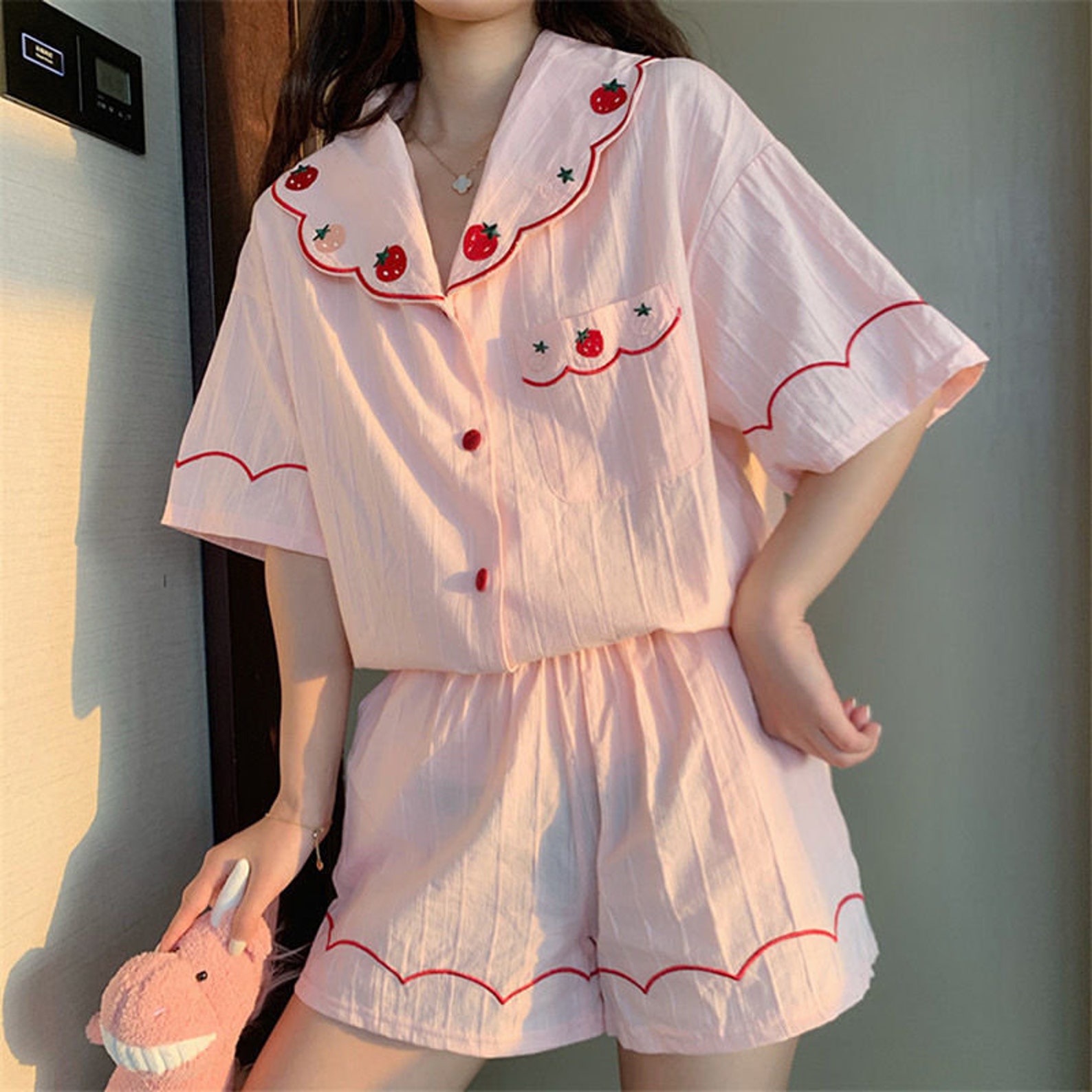 Strawberry Embroidery Pajamas 2000s Y2K Clothing / Vintage / Etsy