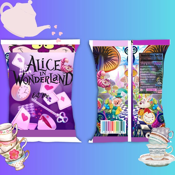 Alice in Wonderland Chip Bag- Alice in Onederland Party Decor -Alice in Wonderland Tea Party Snack Favors- Digital Template