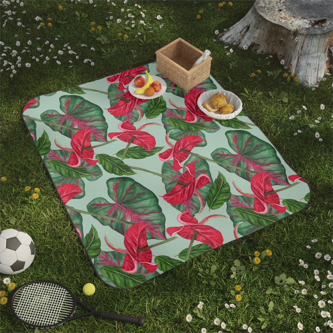 Floral Green Picnic Blanket Water Repellent Boho Blanket Etsy