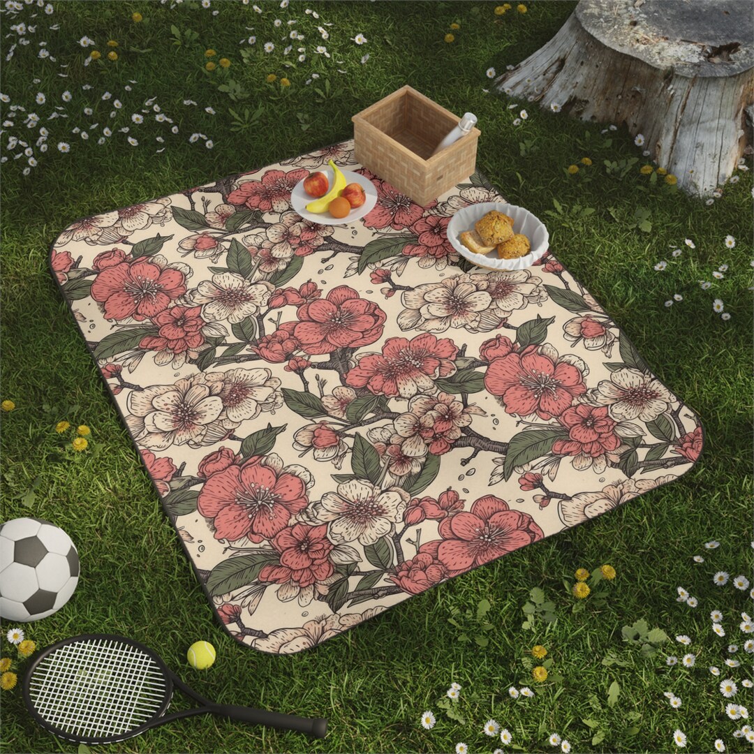 Floral Picnic Blanket Water Repellent Boho Blanket Buckled Etsy