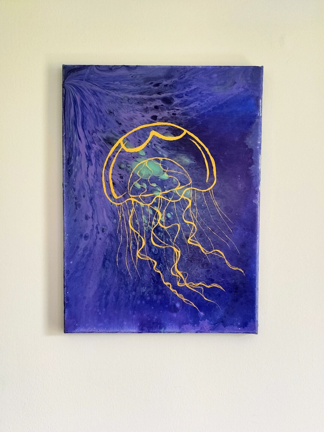 Golden Jellyfish Original Acrylic Pour Painting, Fluid Art Etsy