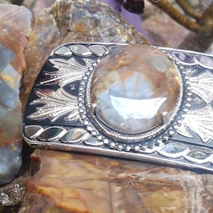 Mojave scenic looking super rare California petrified wood belt buckle... New-cabochon vintage-buckle.