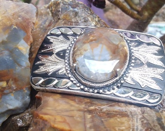 Mojave scenic looking super rare California petrified wood belt buckle... New-cabochon vintage-buckle.