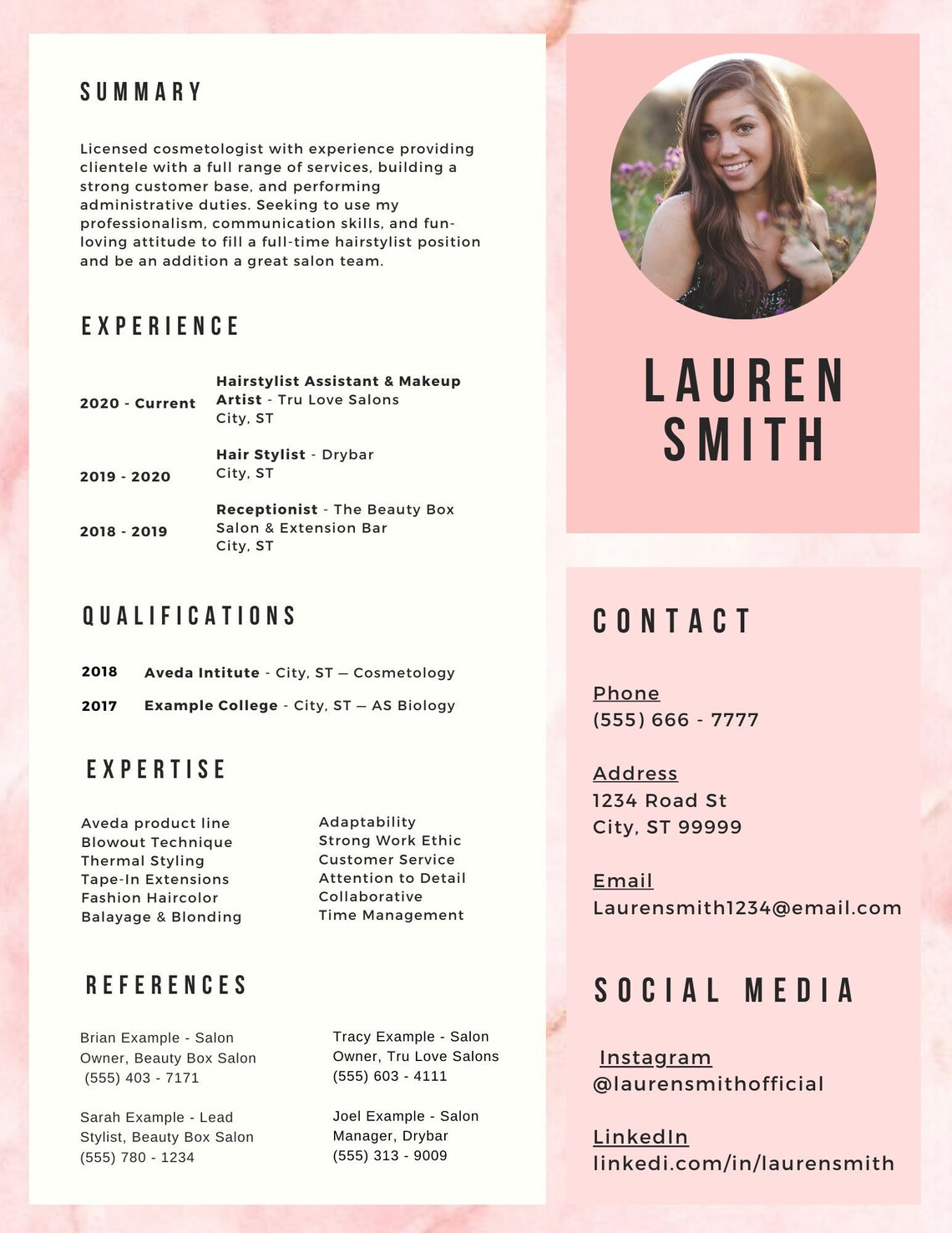 Editable Pink Resume Template