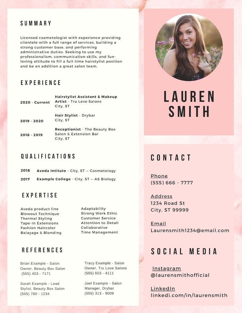 Pink Resume Template Editable Printable Digit Download Etsy Pink Resume Template Editable Printable Digit Download Etsy