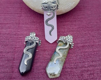 Stone Charm Snake Pendant labradorite | Black Onyx | Rose Quartz Stone Pendant Gift for love Stone for Self love Quick And Better Decisions