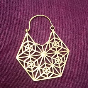 Large brass Hexagon Metal Hoop Earrings, Small Hexagon Hoop, Geometric Earrings, Lightweight, Gift for her, Statement Earrings,