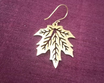 Real Birch leaf earrings, Iridescent Brass dipped leaf, dangle earring, drop statement earrings, boho earrings, forest nature gifts for her