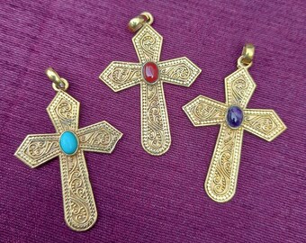 Stone Jesus Cross Pendant Amethyst | Turquoise | Carnelian Stone Pendant For Church Religious Place