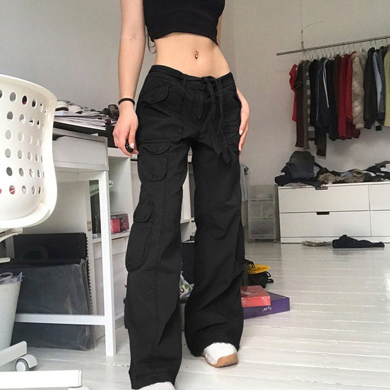 HomeGardon Clearance Parachute Pants For Women, Y2k Cargo Sports Pants Women Baggy Drawstring High Rise Straight Leg Baggy Pants Jogger Sweatpants Green S Xxxl