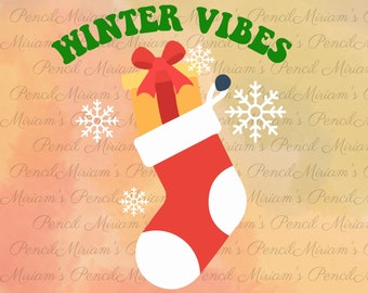 Winter Vibes Weihnachtsstrumpf PNG SVG: Retro Shirt Design (digitaler Download)