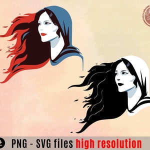 Peut inclure: Deux illustrations numériques de femmes aux cheveux flottants et portant des capes à capuchon. La femme de gauche a les cheveux roux et une cape bleue. La femme de droite a les cheveux noirs et une cape blanche.