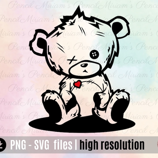 Beaten Teddy Bear PNG SVG, teddy bear svg, teddy bear with heart, digital download, teddy bear beaten