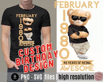 Personalized Birthday Teddy Bear SVG PNG Design (Digital)