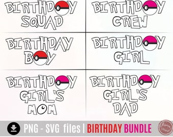 Pacote SVG PNG do Esquadrão de Aniversário de Pokébola (Download Digital)