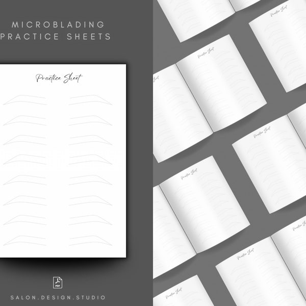 Eyebrow practice sheets 20X, microblading practice sheets, beauty training, eyebrow forms