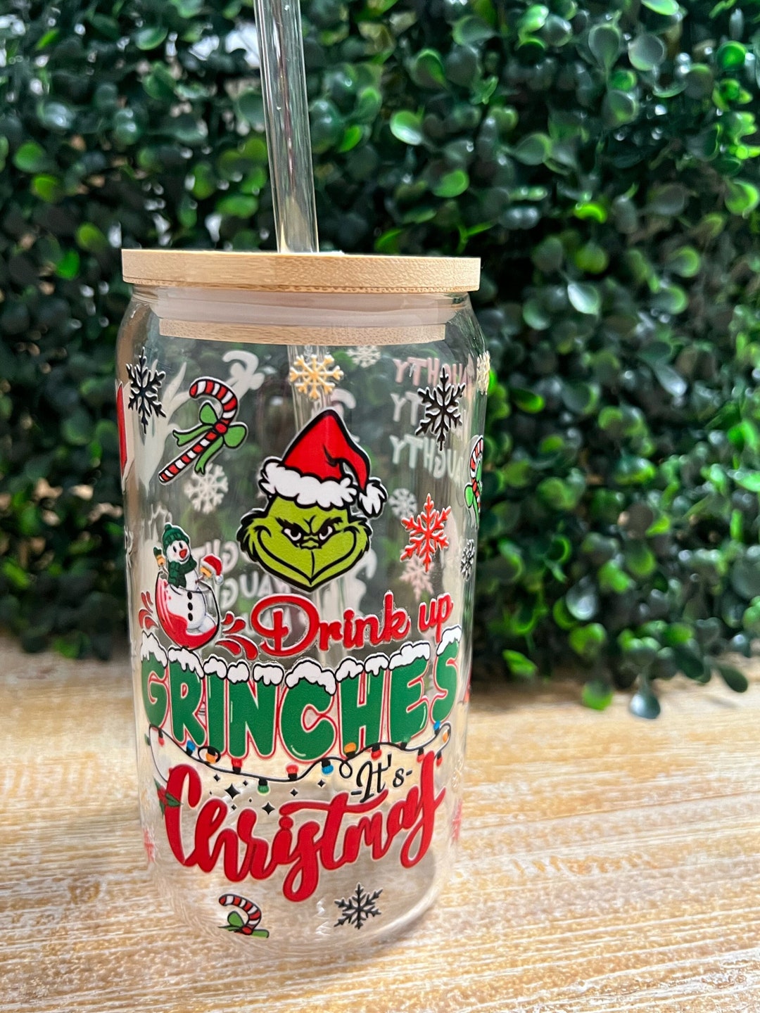 Grinch Christmas Cup, Glass Cup With Lid and Straw, Drink up Grinches, Grinch Tumbler, Grinch