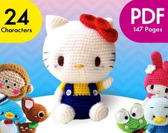 Kitty, Friends and Family Amigurumi Crochet Doll Making 24 characters E-Book, Amigurumi patterns, crochet patterns Instant Download PDF