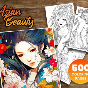 500+ BUNDLE Asian Beauty Coloring Books, Adults kids Instant Download - Coloring Book -Printable PDF, Asian Ladies, Antique China