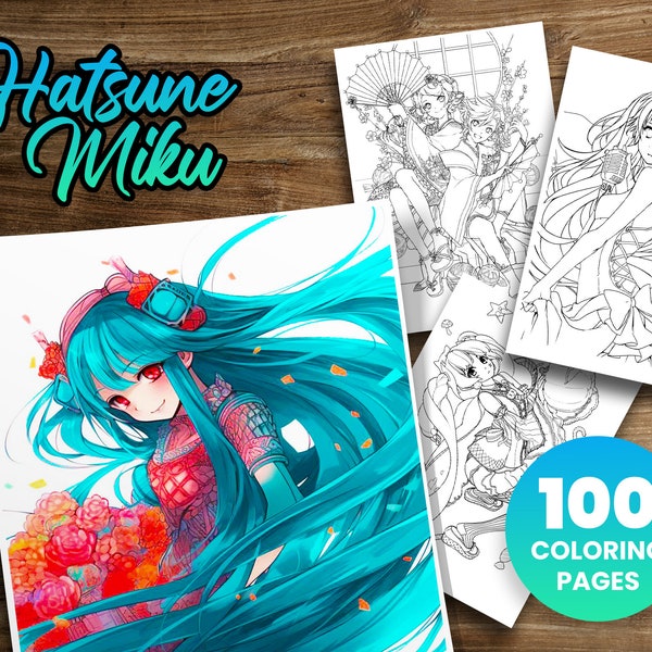 100 MANGA Hatsune Miku Coloring BUNDLE, Vocaloid coloring book, digital art PDF, Anime drawing, character illustration, Manga coloring Pages