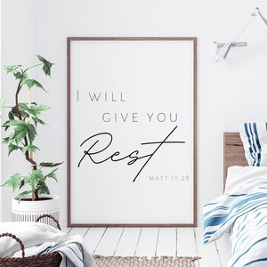 I Will Give You Rest Minimalist Wall Art Matthew 11:28 | Bedroom Wall Art | Scripture Wall Art | Digital Download Printable PDF