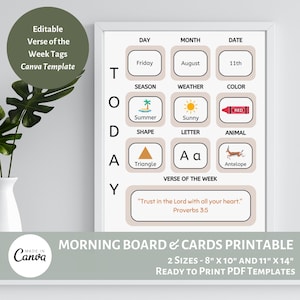 Tableau du matin et cartes | Tableau imprimable du temps en cercle d'activités du jour | Calendrier préscolaire pour tout-petits | Tableau des vers de la semaine modifiable
