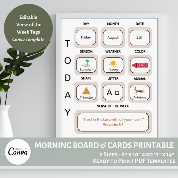 Morning Board Chart and Cards | Today Activity Printable Circle Time Board | Toddler Preschool Calendar | Editable Verse of the Week Board