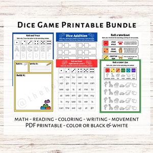 Dice Games for Kids | Preschool Kindergarten Math Reading Writing Coloring Printable Activities | Roll a Dice Learning Games for Kids