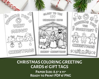 Kerstkleurkaarten en cadeaukaartjes voor kinderen | Kerstkaarten voor kinderen | Kerstkleuractiviteit | Afdrukbare kerstkaarten en cadeaukaartjes