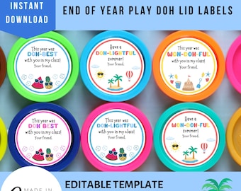 End of Year Play Doh Lid Label Template | Summer Classroom Non-candy Gift | School Party Favor Tags | Preschool Kindergarten Classroom Gift