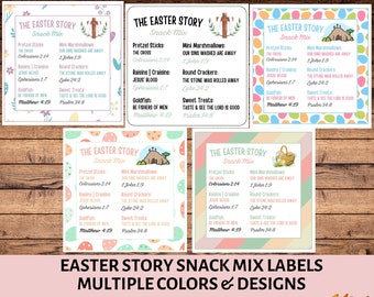 Easter Story Snack Mix Printable Tag 4" x 4" | Easter Treat for Kids | Sunday School Easter Snack Mix Label | Holy Week Snack Mix Tag