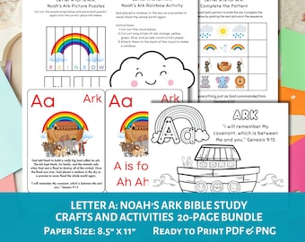 Noah's Ark Bible Study Craft for Kids | Letter A Ark Bible Crafts and Activities | Noah's Ark PreK K-5 Printable | Sunday School Activities