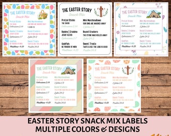 Easter Story Snack Mix Printable Tag 4" x 4" | Easter Treat for Kids | Sunday School Easter Snack Mix Label | Holy Week Snack Mix Tag