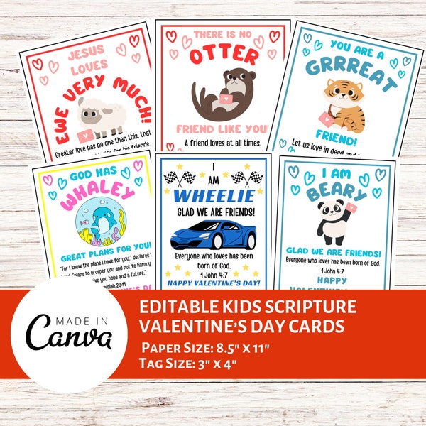 Scripture Valentine's Day Cards for Kids | Bible Verse Valentine Cards | Christian Valentine | Sunday School Valentine | Classroom Valentine