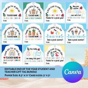 Étiquettes-cadeaux imprimables de fin d'année pour les étudiants et les enseignants | Étiquette-cadeau pour la classe | Étiquette-cadeau d'été | Appréciation de l'enseignant