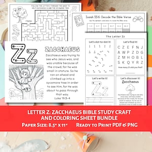 Letter Z Zacchaeus Kids Bible Crafts | ABCs of the Bible Crafts & Activities | Memory Verses Scripture Tracing | Luke 19 | Kids Bible Lesson